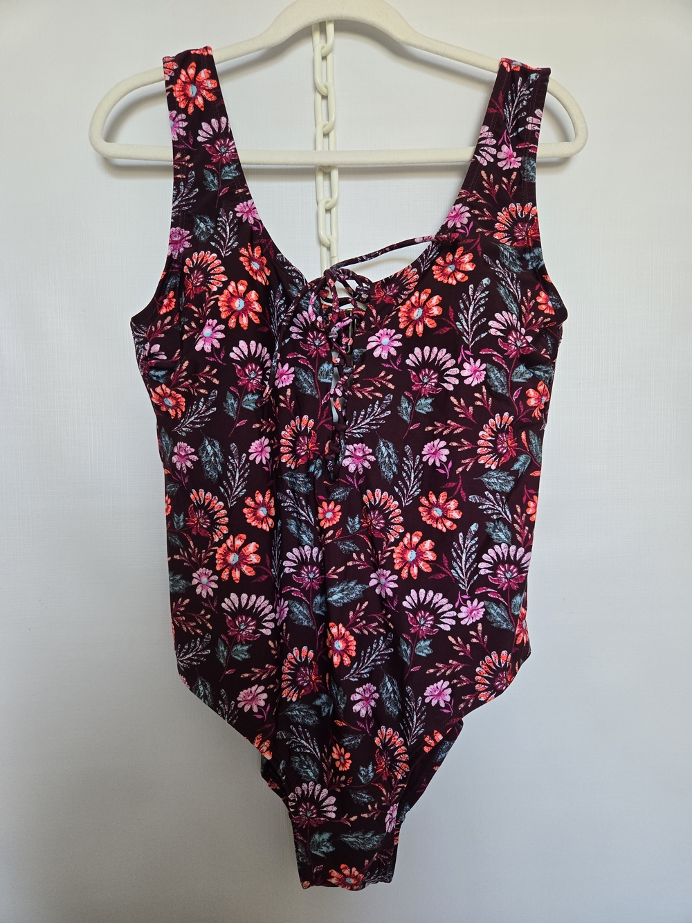 HOT WATER SWIMSUIT ONE PIECE MAROON FLORAL PRINT NWOT SZ 1X